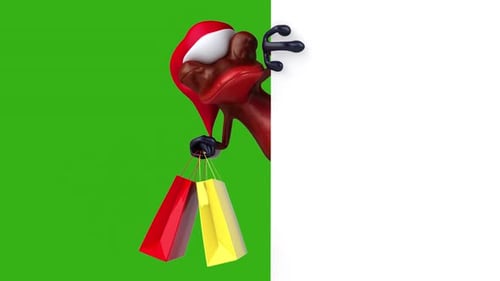 Lustiger 3D-Cartoon-Frosch mit Einkaufstaschen, Alpha-Kanal im Lieferumfang enthalten