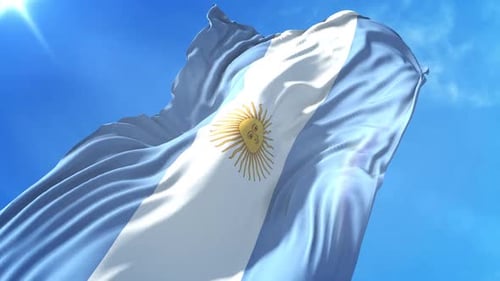 Realistic Waving Argentina Flag against Clear Blue Sky