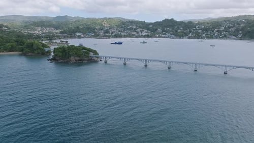 Aerial View Of Cayo Linares With Bridges Of Samana. Samana Bay And Peninsula In The Dominican Republ