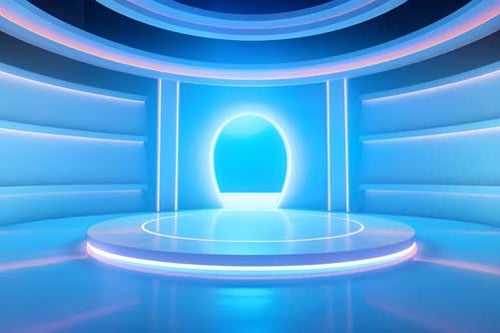 Futuristic Neon Stage Background with Glowing Portal