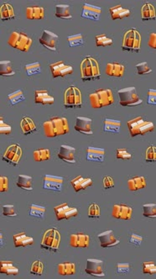 Hotel Luggage Bellhop Bed Keycard Pattern 3d