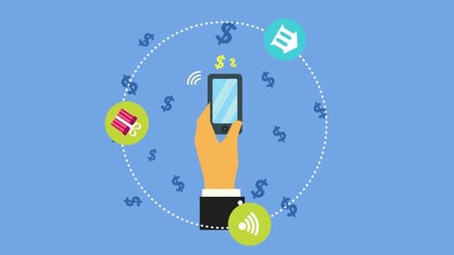 Online Shop Shopping Paying with Smartphone Payment Background Animation