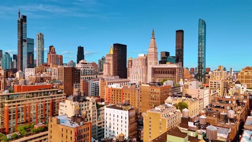 Several modern famous skyscrapers towering over the cityscape of New York.