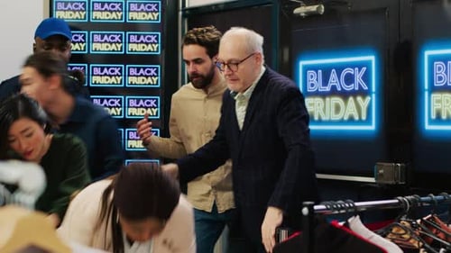 Excited Crowd Rushing Into Store for Black Friday Sale