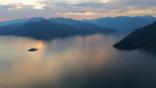 Aerial View of Sea Landscape North of Vancouver in the Evening