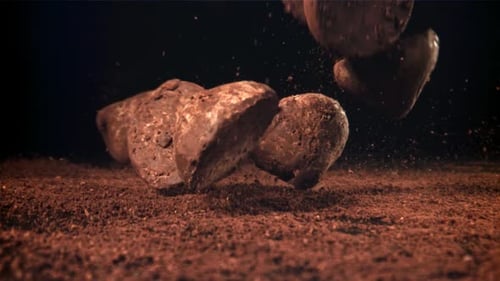 Chocolate Truffles Dropping onto Cocoa Powder in Slow Motion