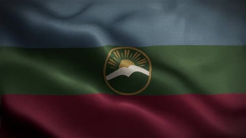 Realistic Waving Flag with Sun and Mountains Emblem