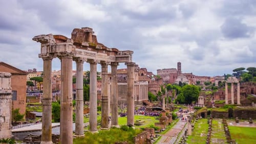 Time Lapse - Panaromic View of Roman Forum in Italy - 4K