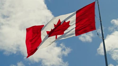 Canadian Flag Waving in the Wind