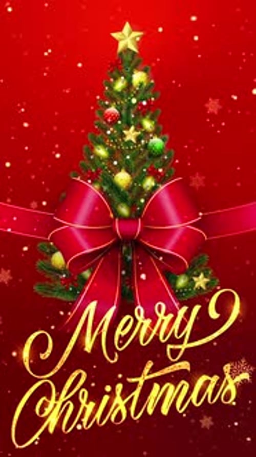 Decorative Merry Christmas Vertical Card with Animated Tree