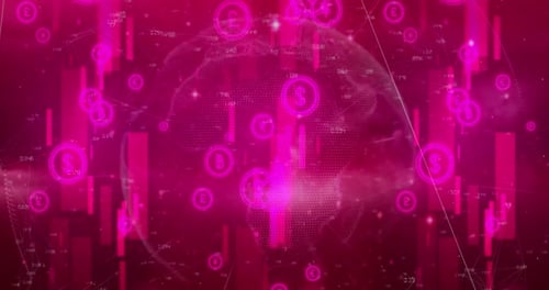 Kryptowährung und pinkfarbener Fiat-Hintergrund