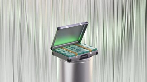 Metal suitcase full of cash looped animation. Money, dollar bills stacks. earn money, win, income