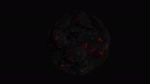 Realistischer Lavaplanet Rotiert im Weltraum oder in der Galaxie und Sterne in der Milchstraße, Animation eines Lavaplaneten. 1675