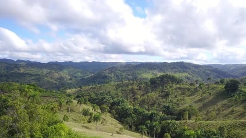 Aerial View of Tropical Rolling Hills Landscape