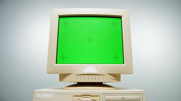 Retro Pc with Chroma Key Green Screen Old Computer Studio Closeup ...