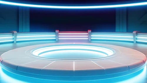 podium Futuristic showcase with platform for product displaying. Empty modern stage display