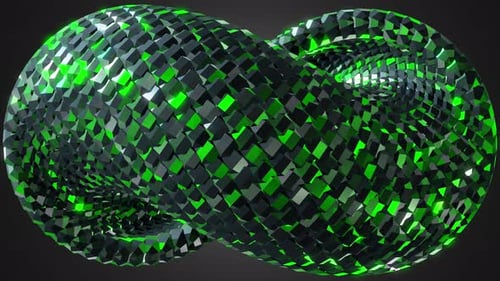 Animation of Abstract Green and Black Geometric 3D Shapes with Shiny Surfaces