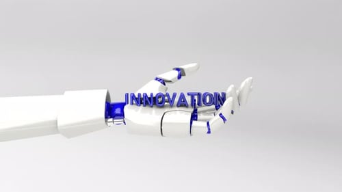 Futuristic Robotic Arm Holding 3D Innovation Text