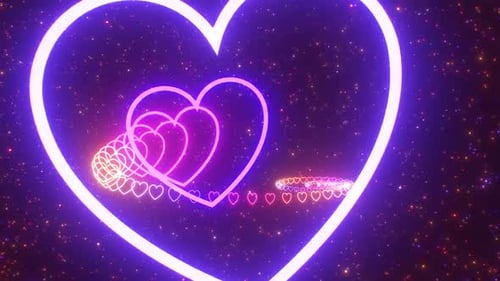 Floating Bright Hot Neon Glowing Flashing Love Heart Curved 3D Tunnel
