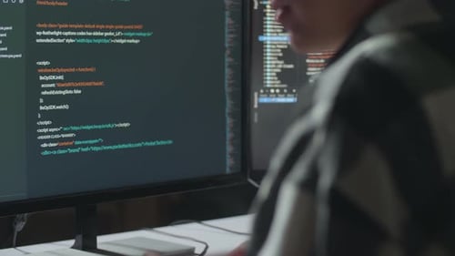 Close Up Of Desktop Computer's Monitor Showing Script Creating Software Engineer Developing App