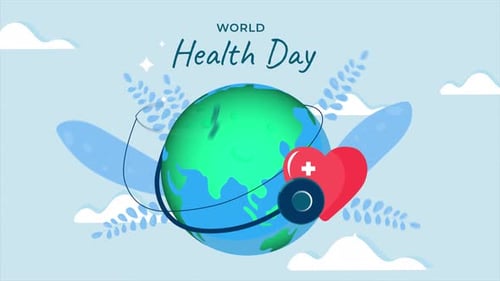 Flat Design Global Health Day Stethoscope and Heart Animation