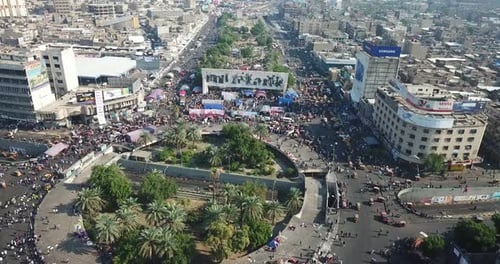 Mass demonstrations in Iraq, Baghdad, filmed by a drone