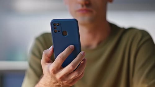 Businessman Hands Holding Smartphone in Office Closeup Business Man Online