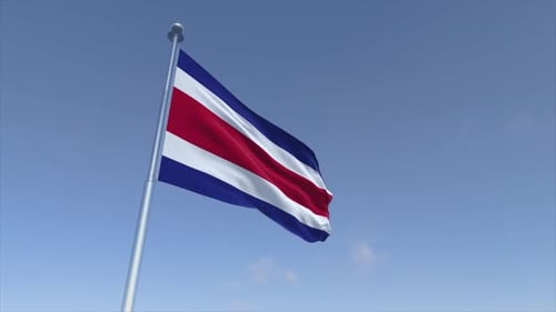 Costa Rica National Flag Waving in Clear Blue Sky