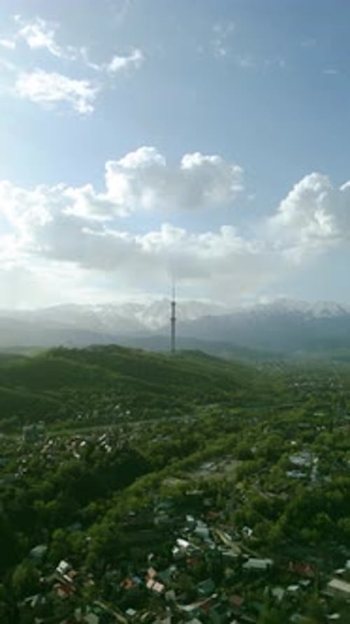 Aerial view of Almaty city with Television Tower