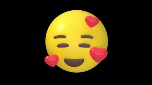 Animated 3D Love Emoji with Rotating Hearts