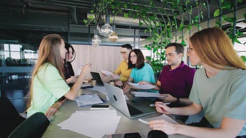 Six Adults Collaborate During a Business Meeting