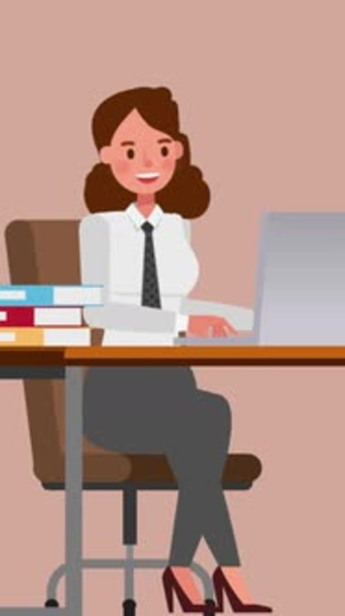 Female Office Worker Working On Computer In Office Vertical