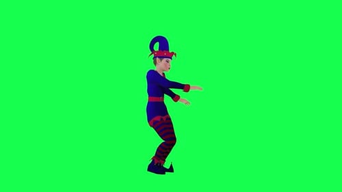 Elfo de Papá Noel azul en 3D bailando hip hop en una fiesta de Navidad con pantalla verde