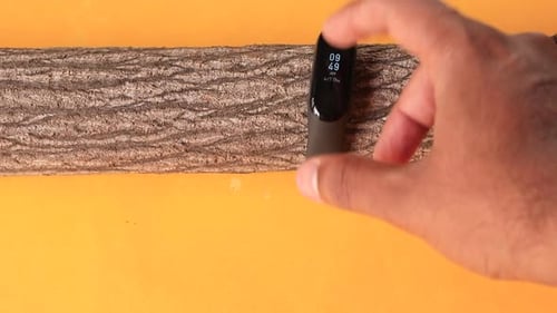 Hand Interacting with a Smart Watch on Branch