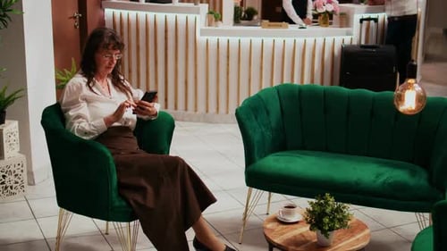 Old Woman Reads Text Messages
