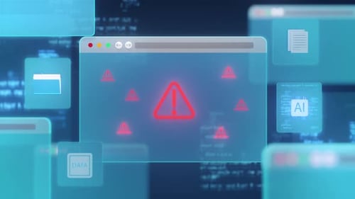 Cybersicherheitswarnkonzept mit Systemwarnsymbolen in der Browserfensteroberfläche