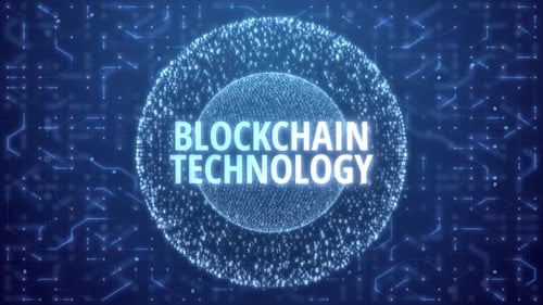 Blockchain Technology Concept over Matrix sphere on circuitry background