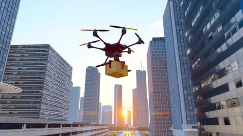 Low Altitude Economy And Drones Delivering Goods Over City Streets