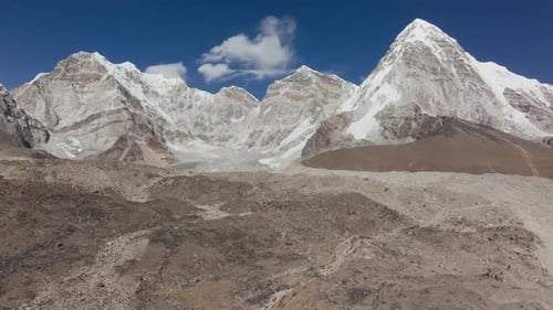 Aerial View of SnowCapped Mountains in Nepal Highlighting the Majestic Glacial Valley and Rocky
