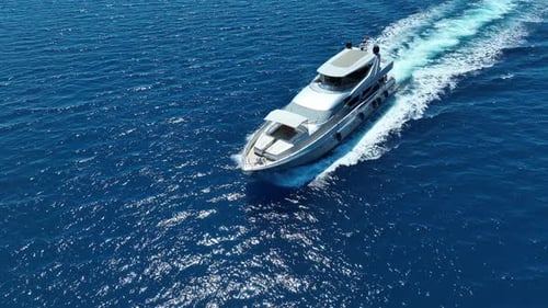 Aerial View of Luxury Yacht on Calm Ocean Waters