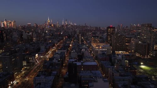 Aerial view of New York City at night