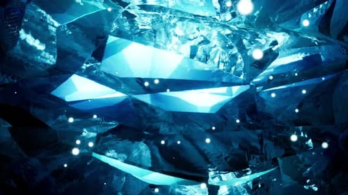Abstract Blue Crystal Cavern Loop with Shimmering Particles