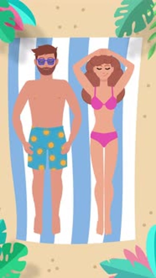 Animated Video Loop of Couple Sunbathing on Beach Towel