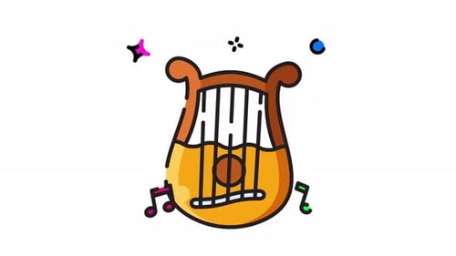 Animated Flat Design Lyre Icon with Music Notes