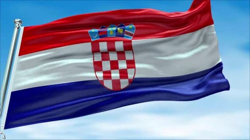 Realistic Croatia Flag Waving Animation Against Blue Sky