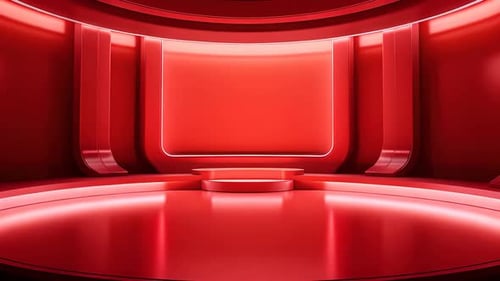 Futuristic Red Virtual Studio Stage with Podium and Screen