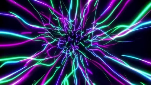 Abstrakter Neon Energy Lines VJ Loop-Hintergrund mit leuchtendem E