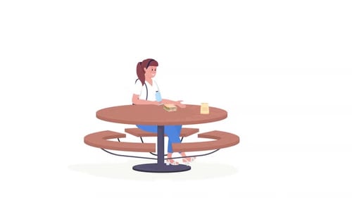 2D Flat Design Character Animation of a Woman Talking at Picnic Table