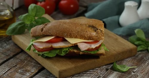 Fresh Sub Sandwich with Ham, Cheese, Tomatoes