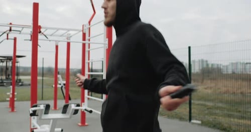 Training Motivation Athlete Man Working Out Outside on the Outdoor Gym Strong Fit Man Training
